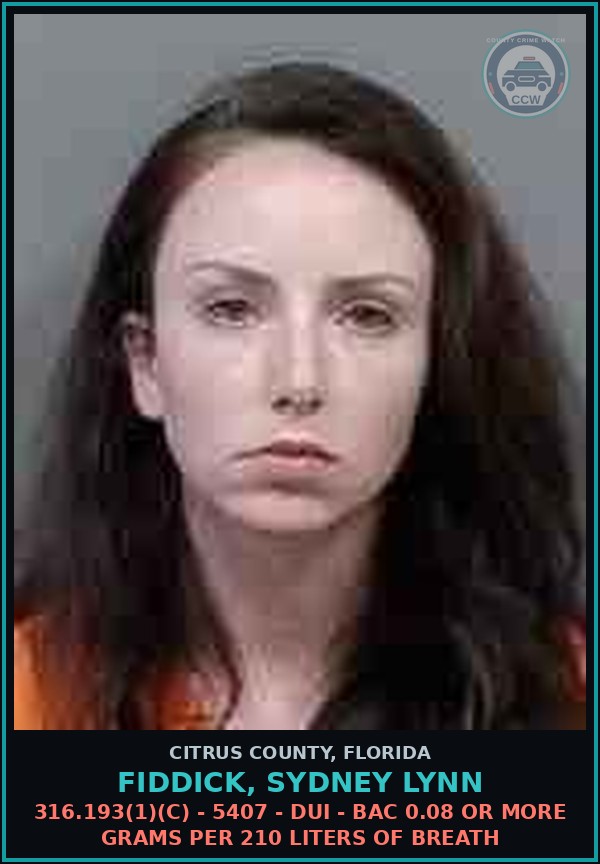 Booking mugshot of FIDDICK, SYDNEY LYNN in Citrus County