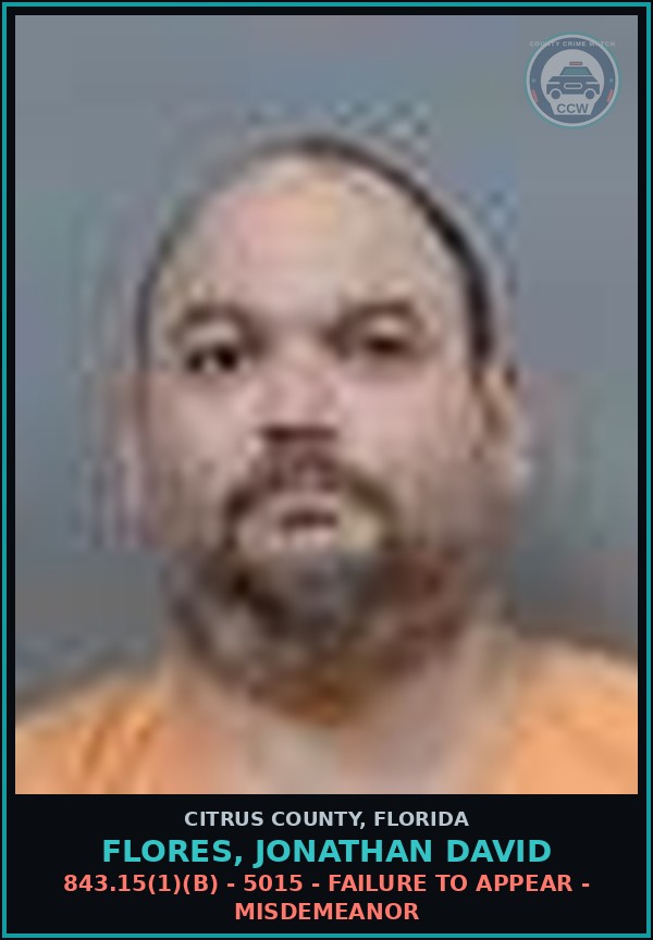 Booking mugshot of FLORES, JONATHAN DAVID in Citrus County