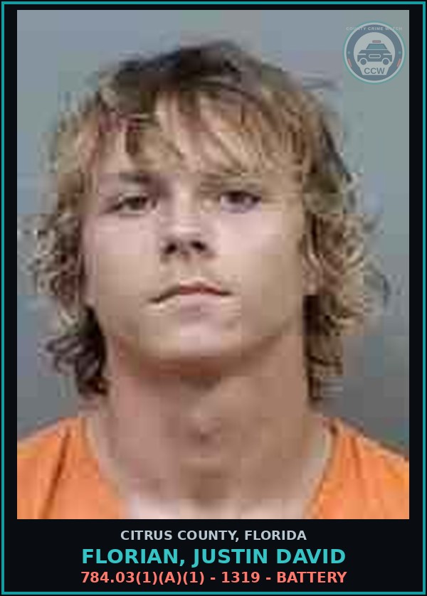 Booking mugshot of FLORIAN, JUSTIN DAVID in Citrus County