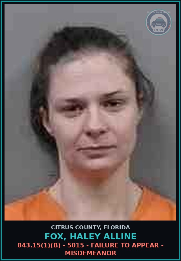 Booking mugshot of Fox, Haley Alline in Citrus County