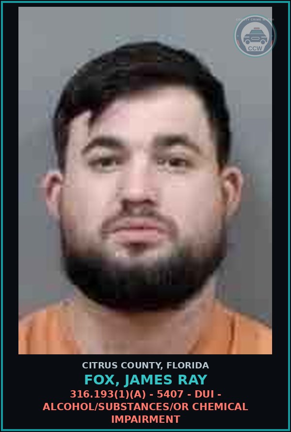 Booking mugshot of FOX, JAMES RAY in Citrus County