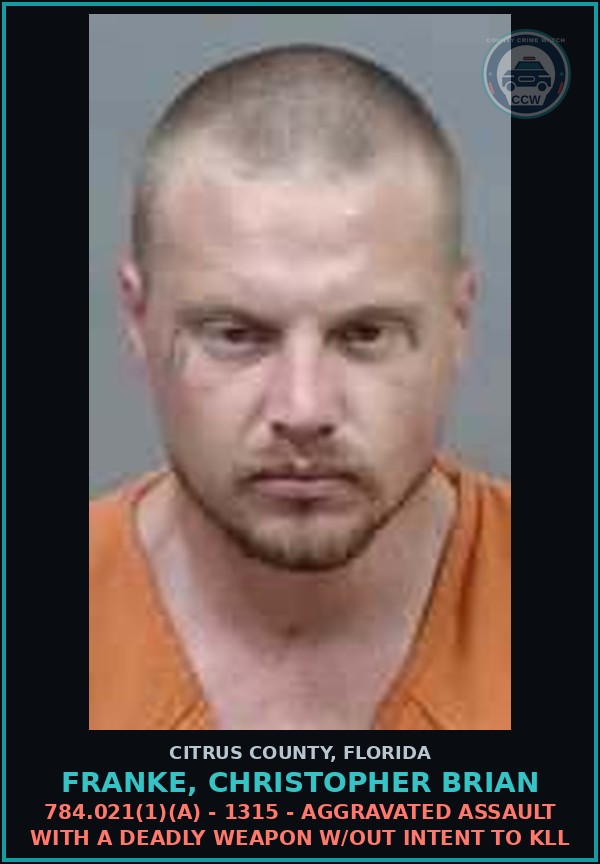 Booking mugshot of Franke, Christopher Brian in Citrus County