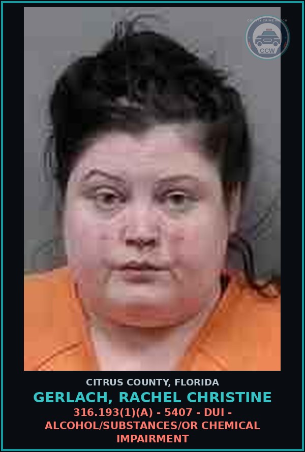 Booking mugshot of GERLACH, RACHEL CHRISTINE in Citrus County