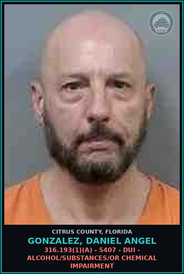 Booking mugshot of GONZALEZ, DANIEL ANGEL in Citrus County