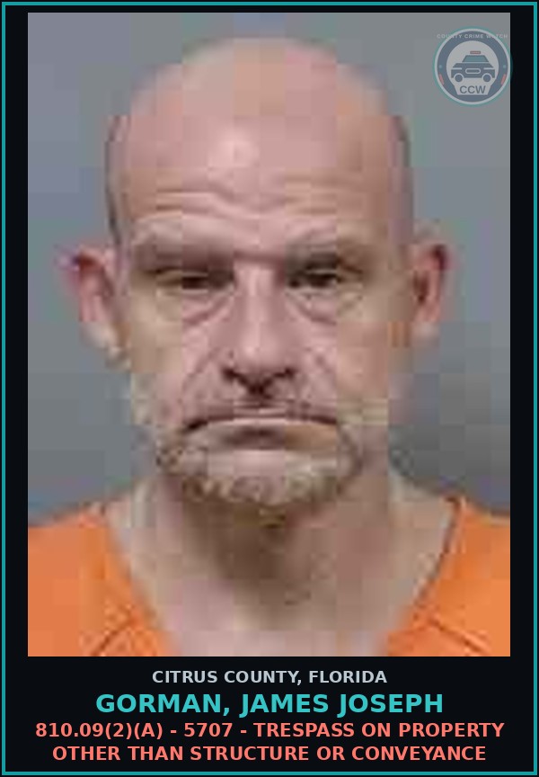 Booking mugshot of GORMAN, JAMES JOSEPH in Citrus County