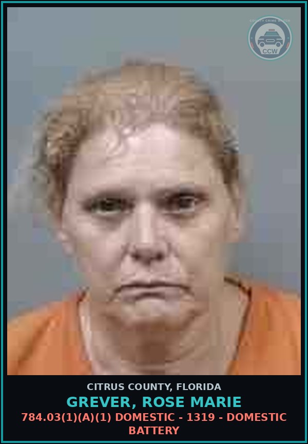 Booking mugshot of GREVER, ROSE MARIE in Citrus County