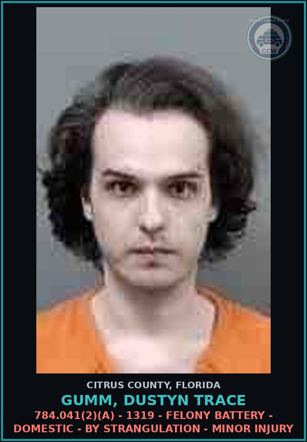 Booking mugshot of Gumm, Dustyn Trace in Citrus County