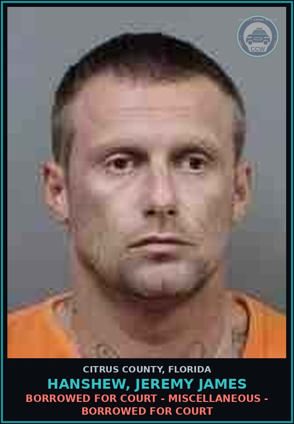 Booking mugshot of HANSHEW, JEREMY JAMES in Citrus County