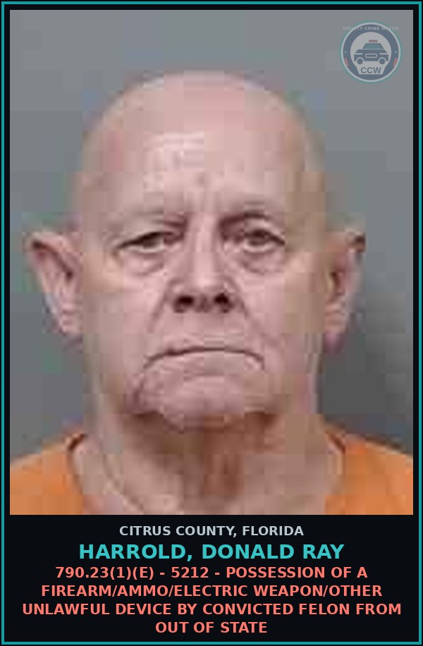 Booking mugshot of HARROLD, DONALD RAY in Citrus County