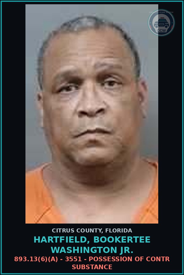 Booking mugshot of HARTFIELD, BOOKERTEE WASHINGTON Jr. in Citrus County