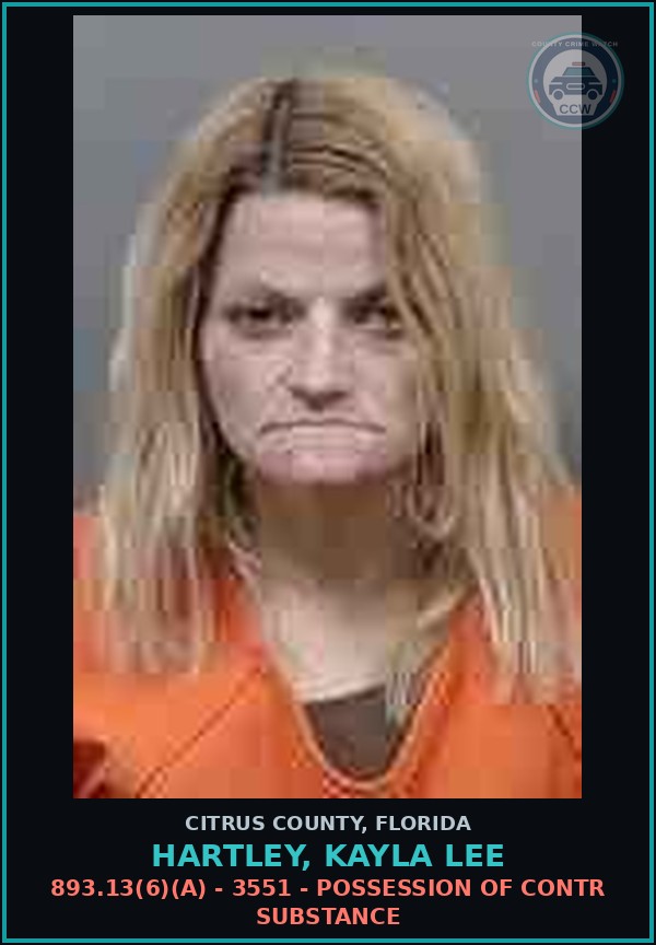 Booking mugshot of Hartley, Kayla Lee in Citrus County