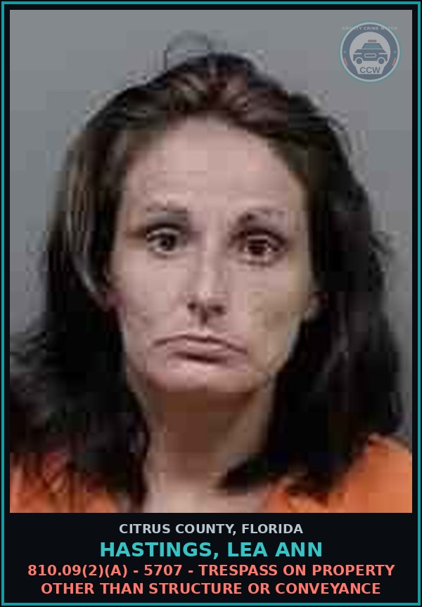 Booking mugshot of HASTINGS, LEA ANN in Citrus County