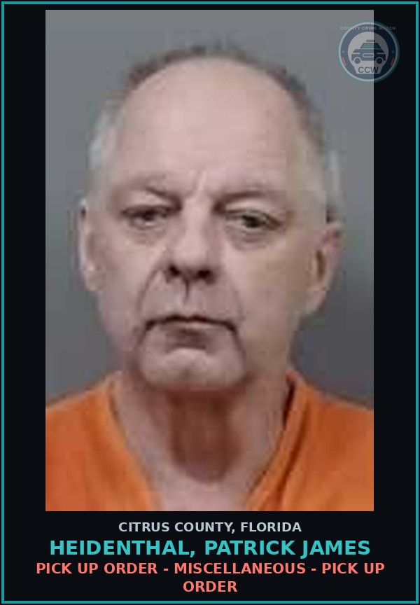 Booking mugshot of HEIDENTHAL, PATRICK JAMES in Citrus County