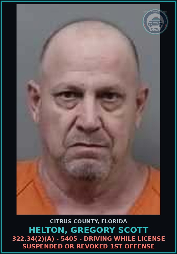 Booking mugshot of HELTON, GREGORY SCOTT in Citrus County