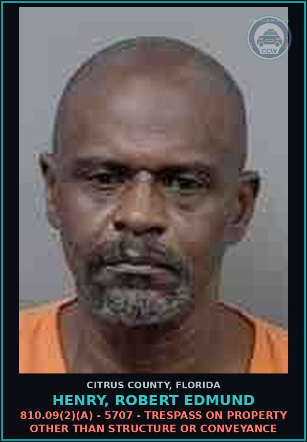 Booking mugshot of HENRY, ROBERT EDMUND in Citrus County