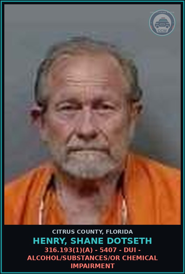 Booking mugshot of HENRY, SHANE DOTSETH in Citrus County