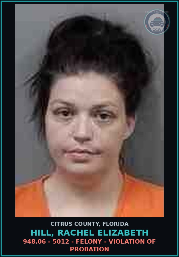 Booking mugshot of HILL, RACHEL ELIZABETH in Citrus County