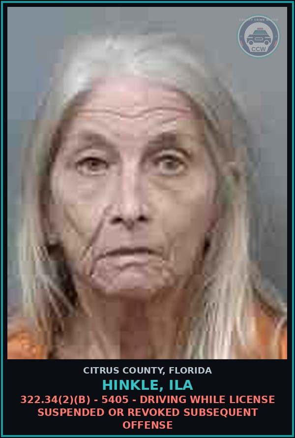 Booking mugshot of Hinkle, Ila in Citrus County