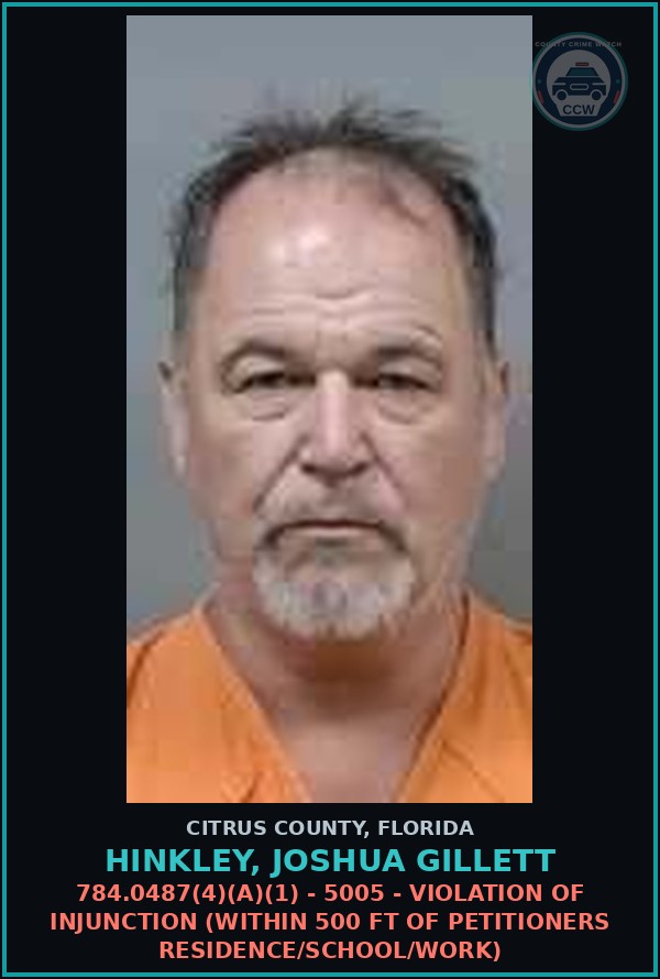 Booking mugshot of Hinkley, Joshua Gillett in Citrus County