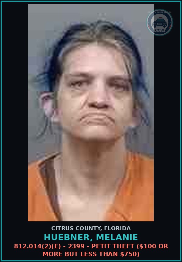 Booking mugshot of HUEBNER, MELANIE in Citrus County