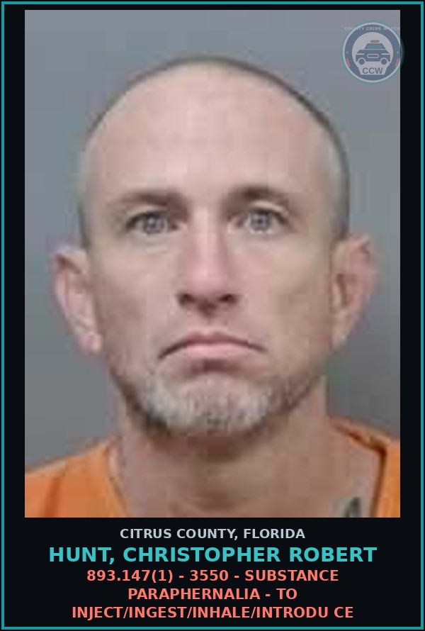 Booking mugshot of Hunt, Christopher Robert in Citrus County