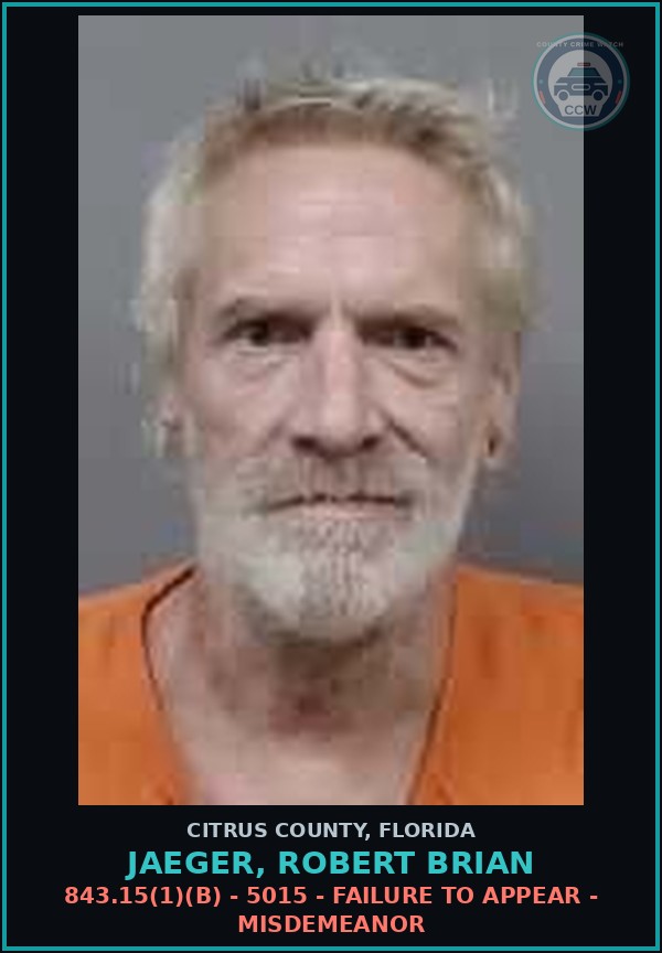 Booking mugshot of JAEGER, ROBERT BRIAN in Citrus County