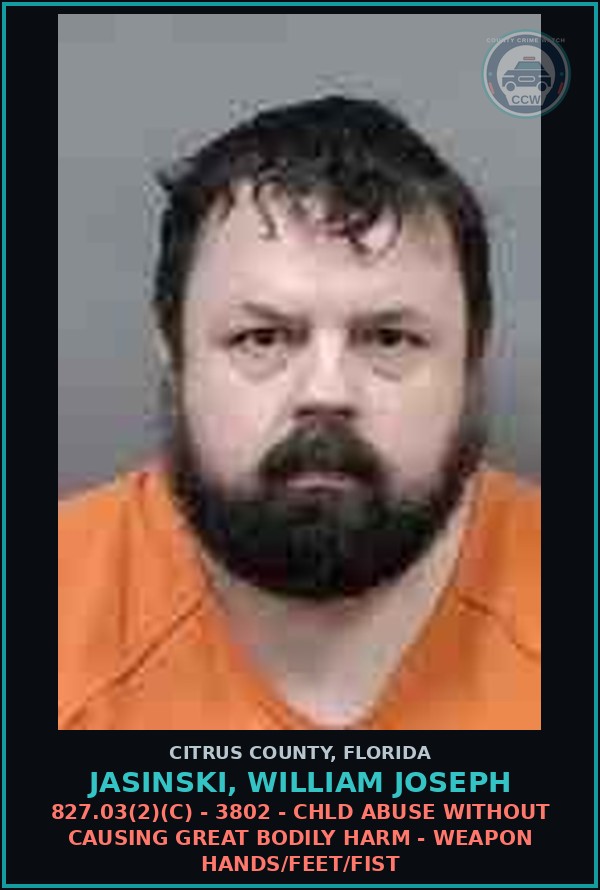 Booking mugshot of JASINSKI, WILLIAM JOSEPH in Citrus County