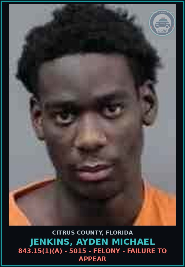Booking mugshot of Jenkins, Ayden Michael in Citrus County