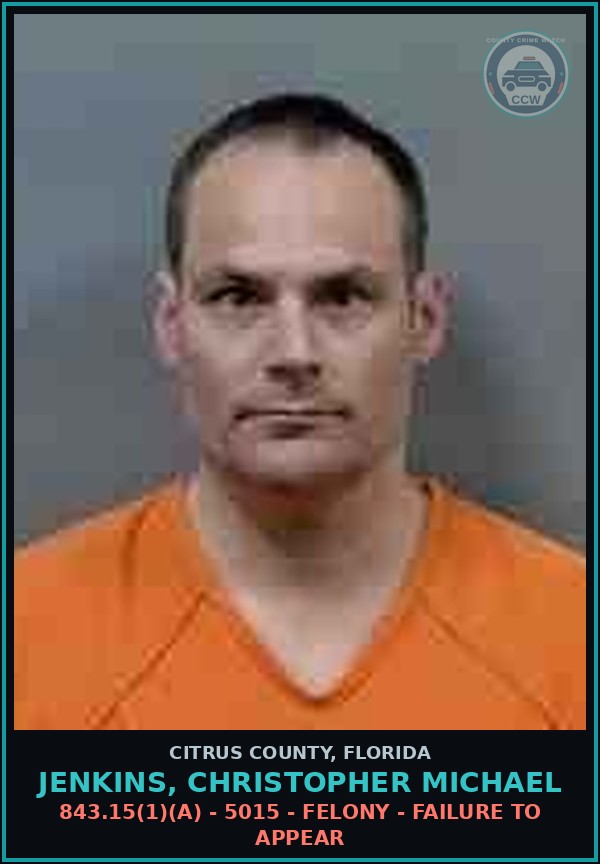 Booking mugshot of JENKINS, CHRISTOPHER MICHAEL in Citrus County
