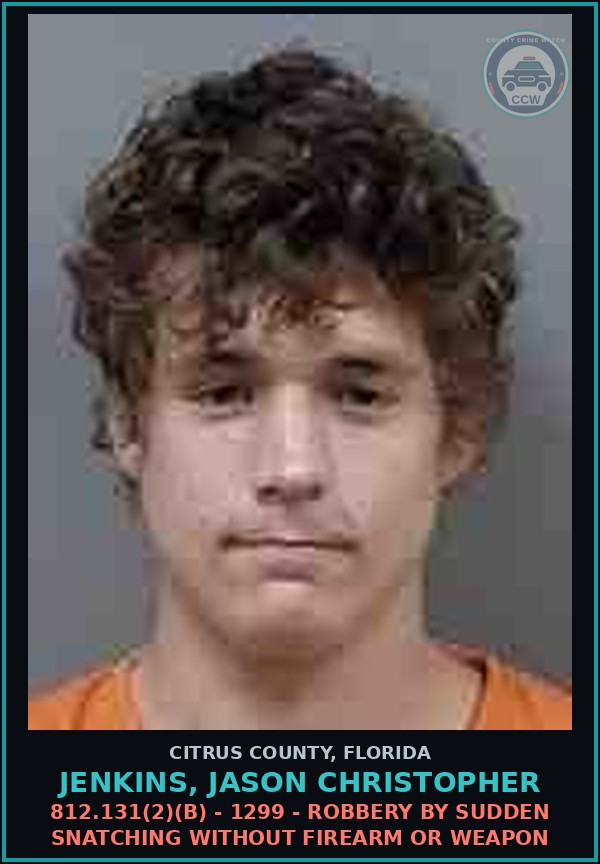 Booking mugshot of Jenkins, Jason Christopher in Citrus County