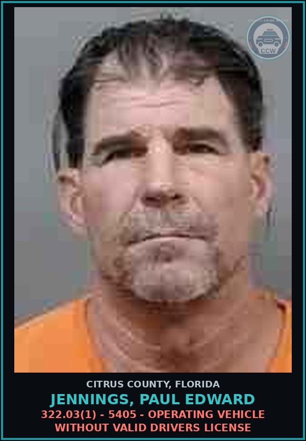 Booking mugshot of JENNINGS, PAUL EDWARD in Citrus County