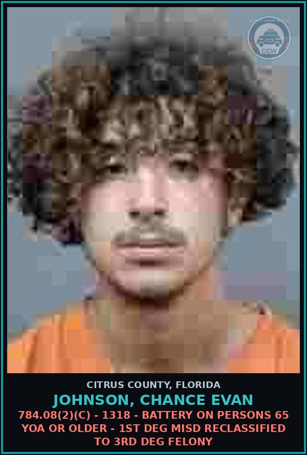 Booking mugshot of JOHNSON, CHANCE EVAN in Citrus County
