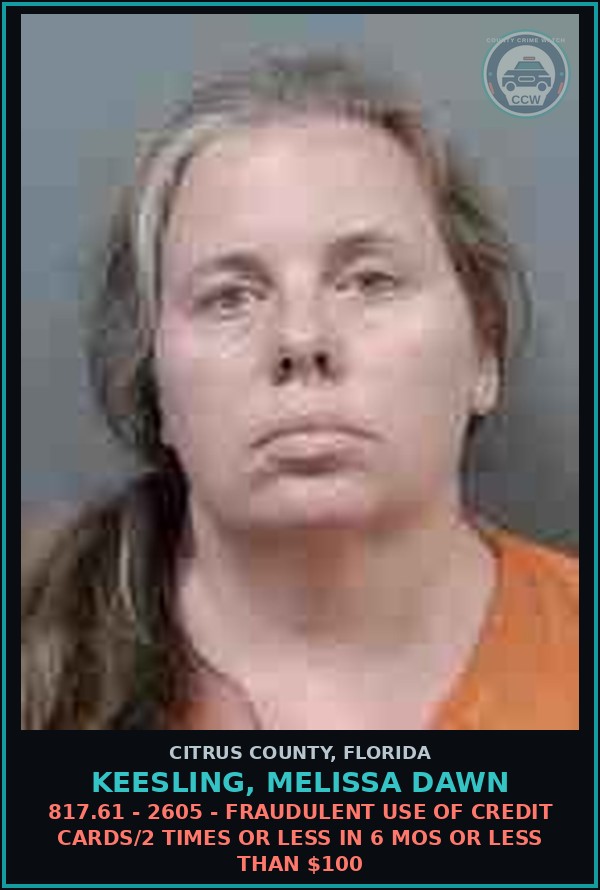 Booking mugshot of KEESLING, MELISSA DAWN in Citrus County