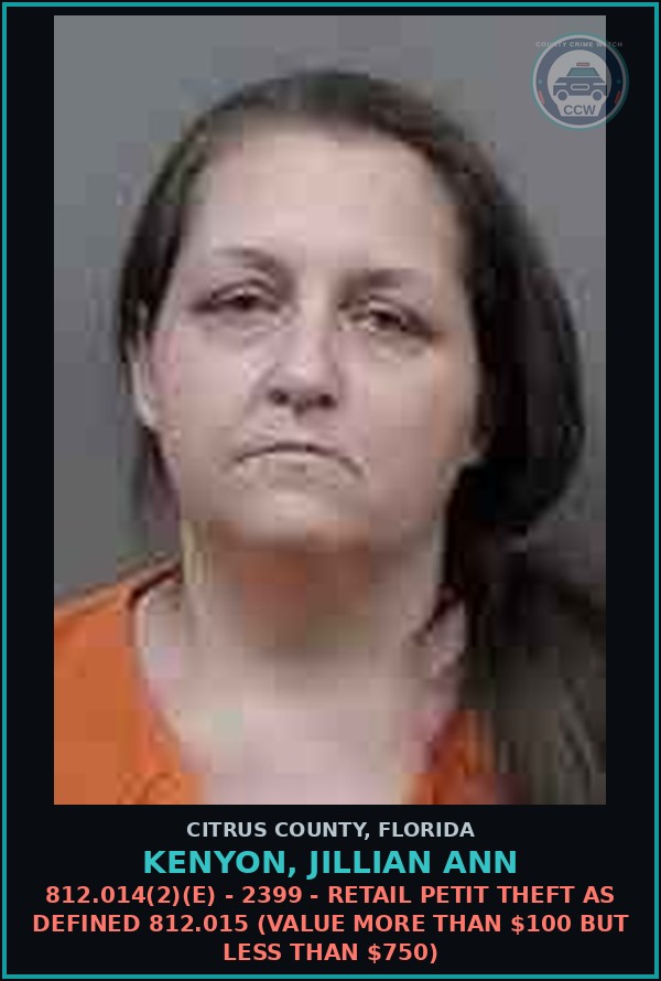 Booking mugshot of KENYON, JILLIAN ANN in Citrus County