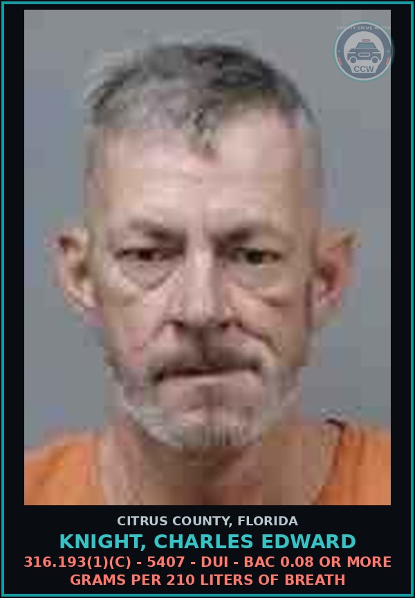 Booking mugshot of KNIGHT, CHARLES EDWARD in Citrus County