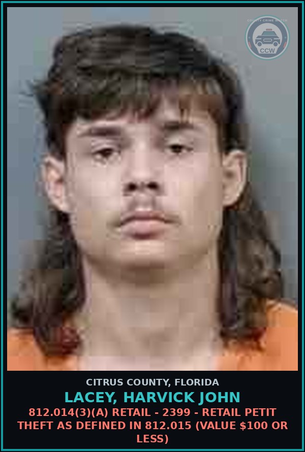 Booking mugshot of Lacey, Harvick John in Citrus County