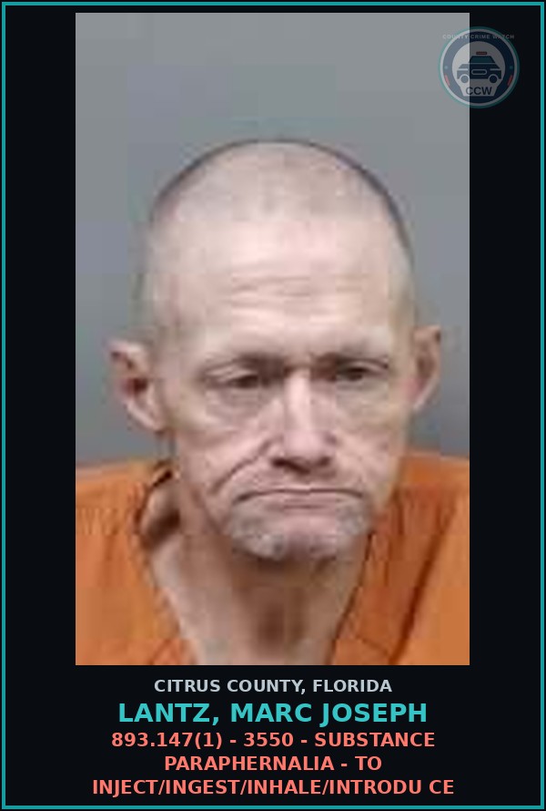 Booking mugshot of Lantz, Marc Joseph in Citrus County