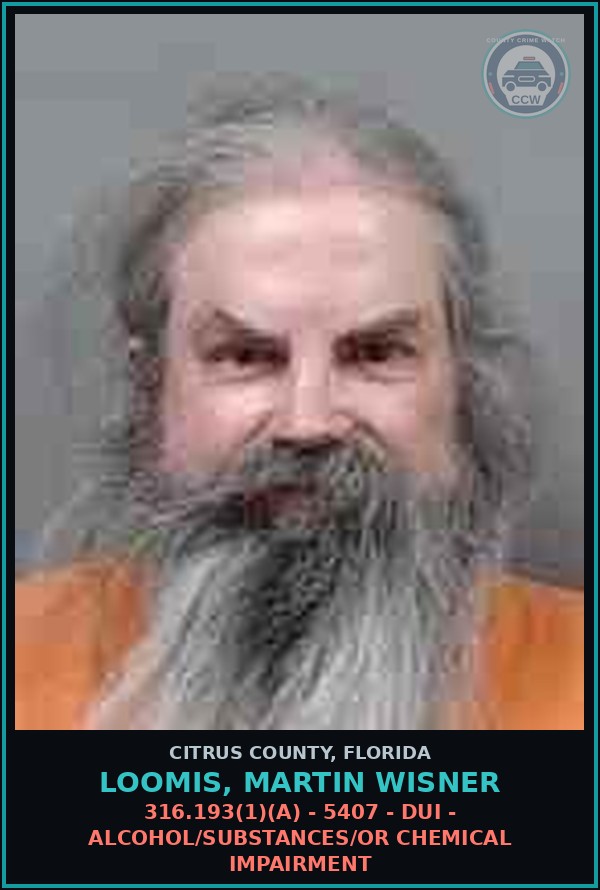 Booking mugshot of LOOMIS, MARTIN WISNER in Citrus County