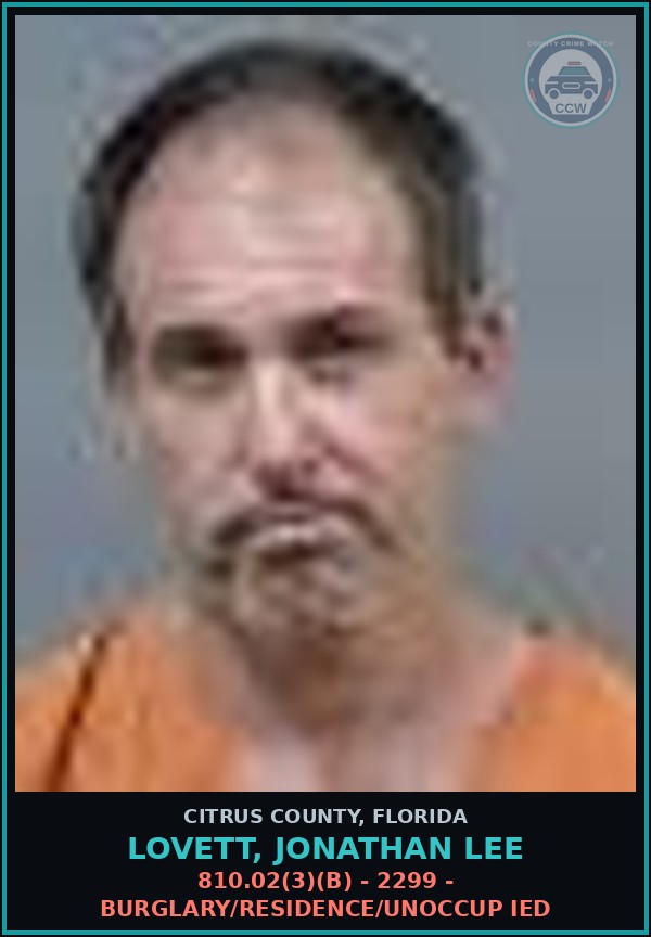 Booking mugshot of LOVETT, JONATHAN LEE in Citrus County