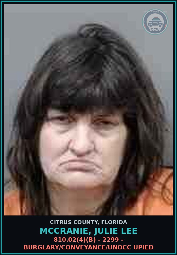 Booking mugshot of Mccranie, Julie Lee in Citrus County