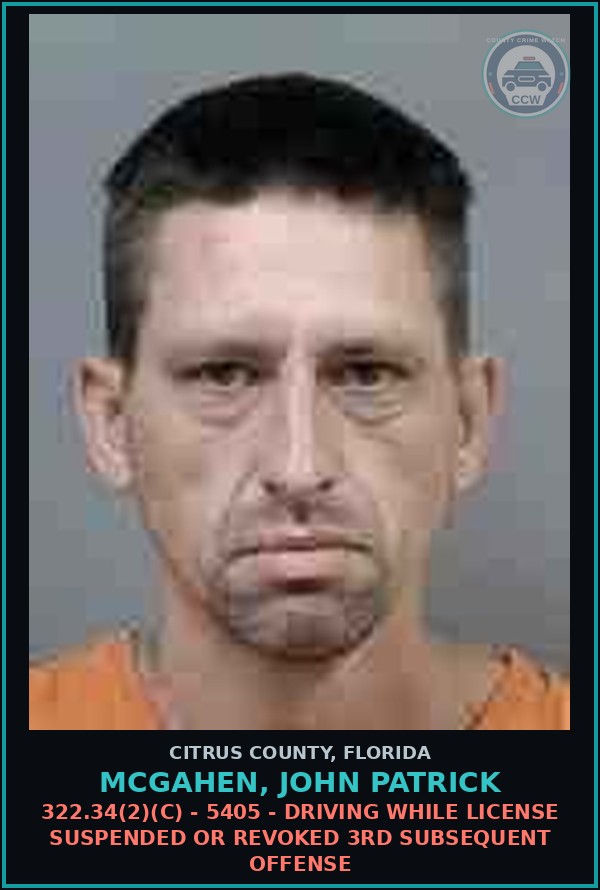 Booking mugshot of MCGAHEN, JOHN PATRICK in Citrus County