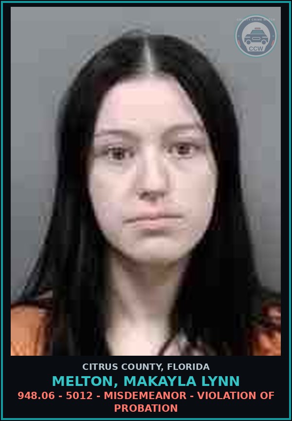Booking mugshot of MELTON, MAKAYLA LYNN in Citrus County
