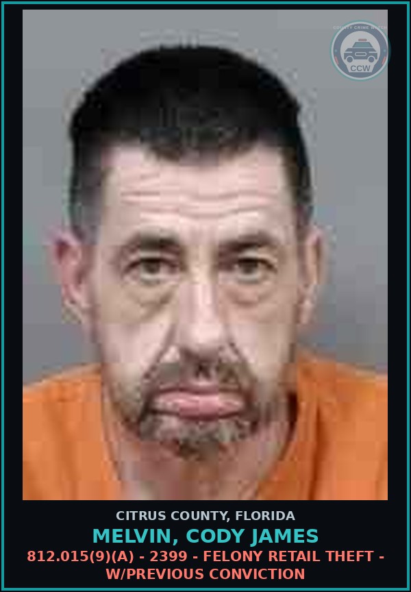 Booking mugshot of MELVIN, CODY JAMES in Citrus County