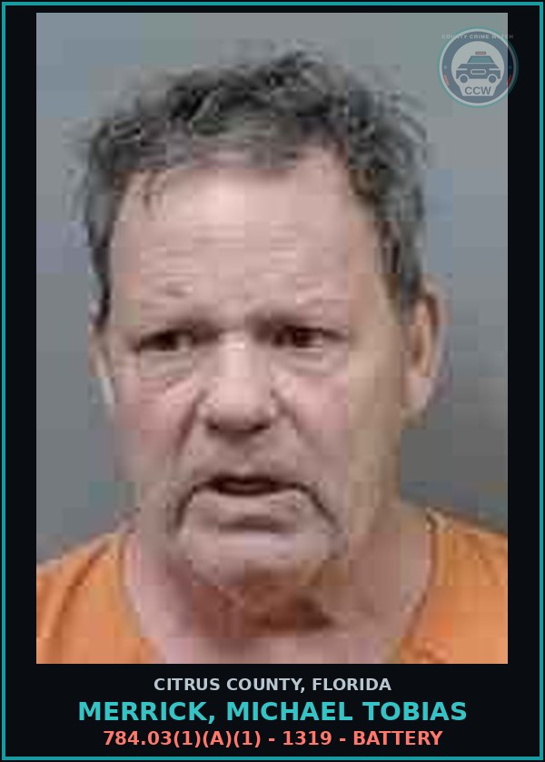 Booking mugshot of MERRICK, MICHAEL TOBIAS in Citrus County