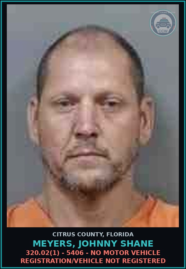 Booking mugshot of MEYERS, JOHNNY SHANE in Citrus County