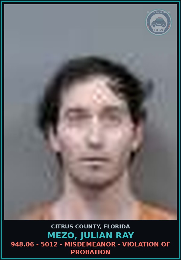 Booking mugshot of MEZO, JULIAN RAY in Citrus County