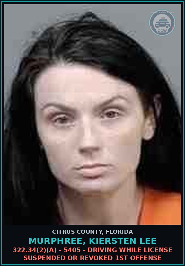 Booking mugshot of MURPHREE, KIERSTEN LEE in Citrus County