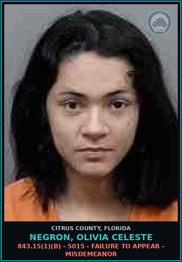 Booking mugshot of NEGRON, OLIVIA CELESTE in Citrus County