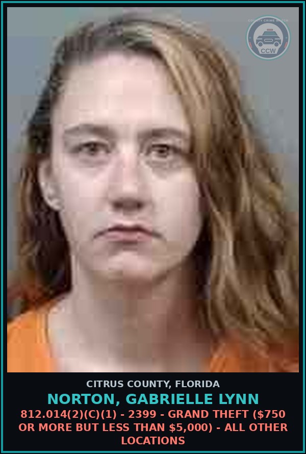 Booking mugshot of NORTON, GABRIELLE LYNN in Citrus County