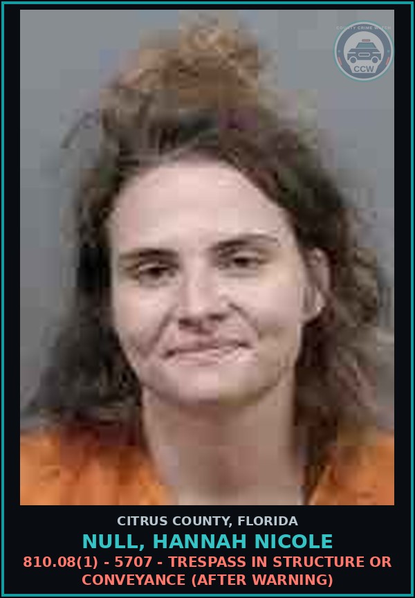 Booking mugshot of Null, Hannah Nicole in Citrus County